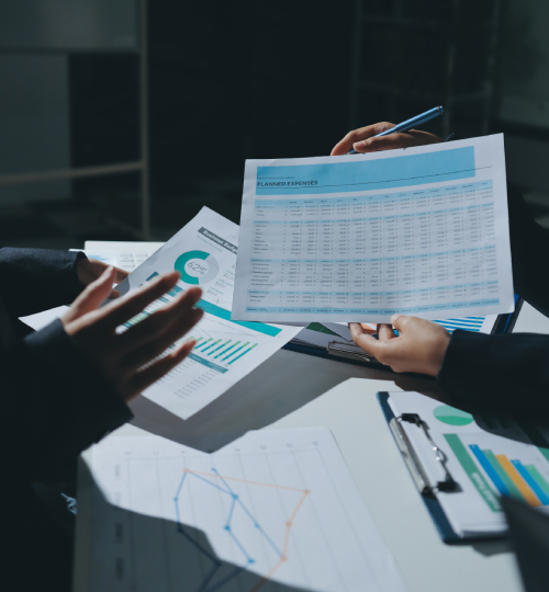 Team reviewing business reports